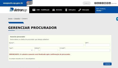 Como fazer para cadastrar procurador no site do DETRAN de São Paulo
